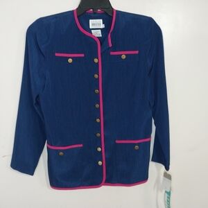 Leslie Fay NWT Vintage Women's Blue Jacket with Pink Trim